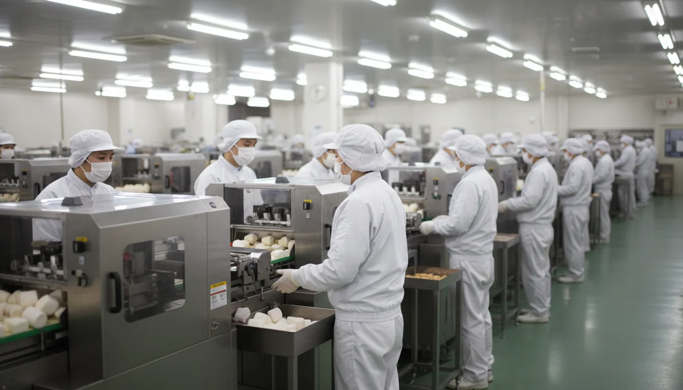 菓子の製造設備が並ぶ工場内の製造現場