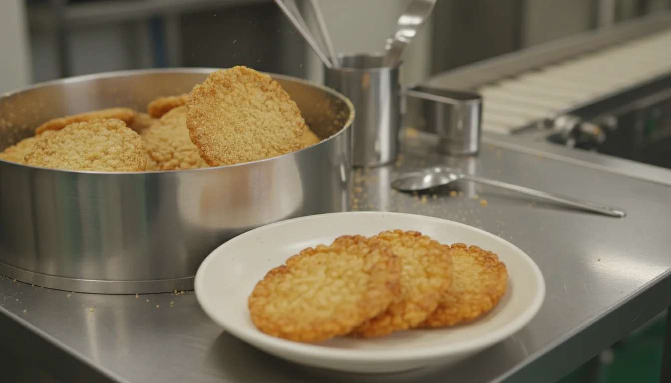 焼きもろこし風味の丸いおかきを器に盛り付けた製品